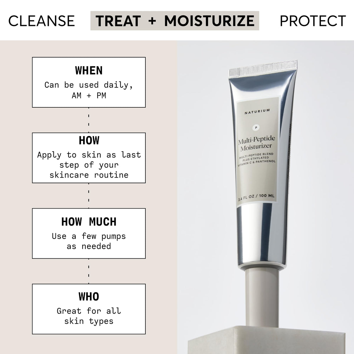 Naturium 3.4 fluid ounce peptide cream packaging highlighting ethylated vitamin C and panthenol