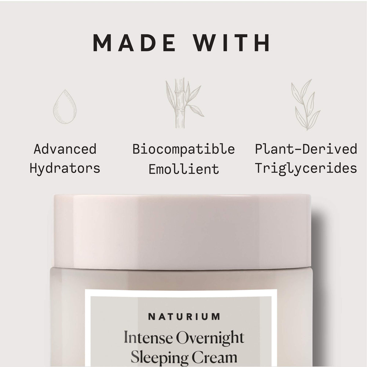 Naturium 50 gram intense sleeping cream showing the fragrance free and vegan product details