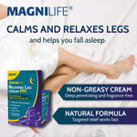 Magnilife Relaxing Leg Cream container texture and application