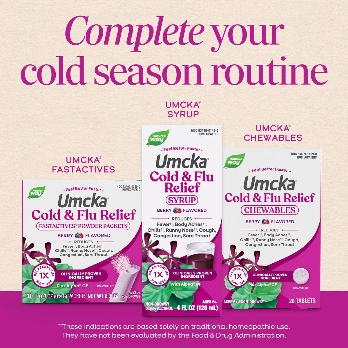 Dropy imported Nature's Way Umcka cold and flu remedy side packaging view