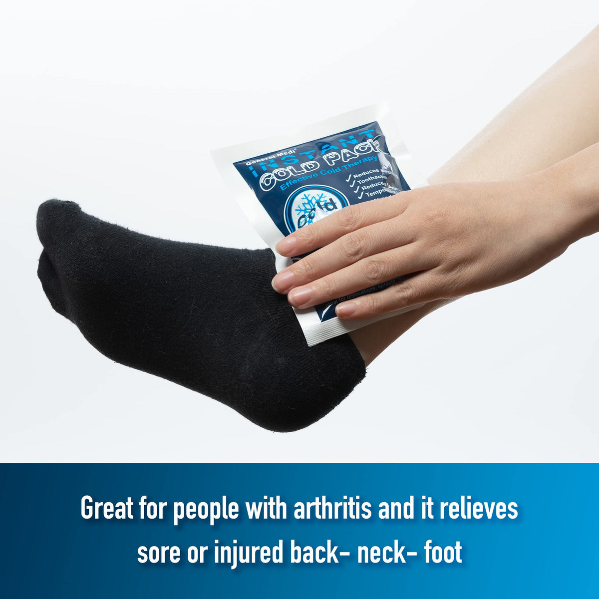 General Medi ice pack applied to ankle for sprain relief