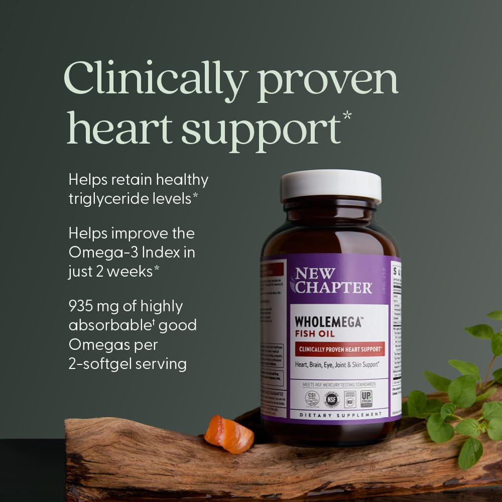 Authentic USA imported New Chapter whole food fish oil capsules stored in protective amber bottle