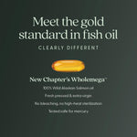 NSF certified pure wild Alaskan salmon oil supplement bottle detailing heart and joint benefits