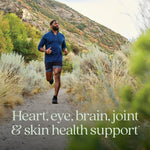 New Chapter Omega 3 dietary supplement packaging highlighting thirty premium softgels for daily heart health support.