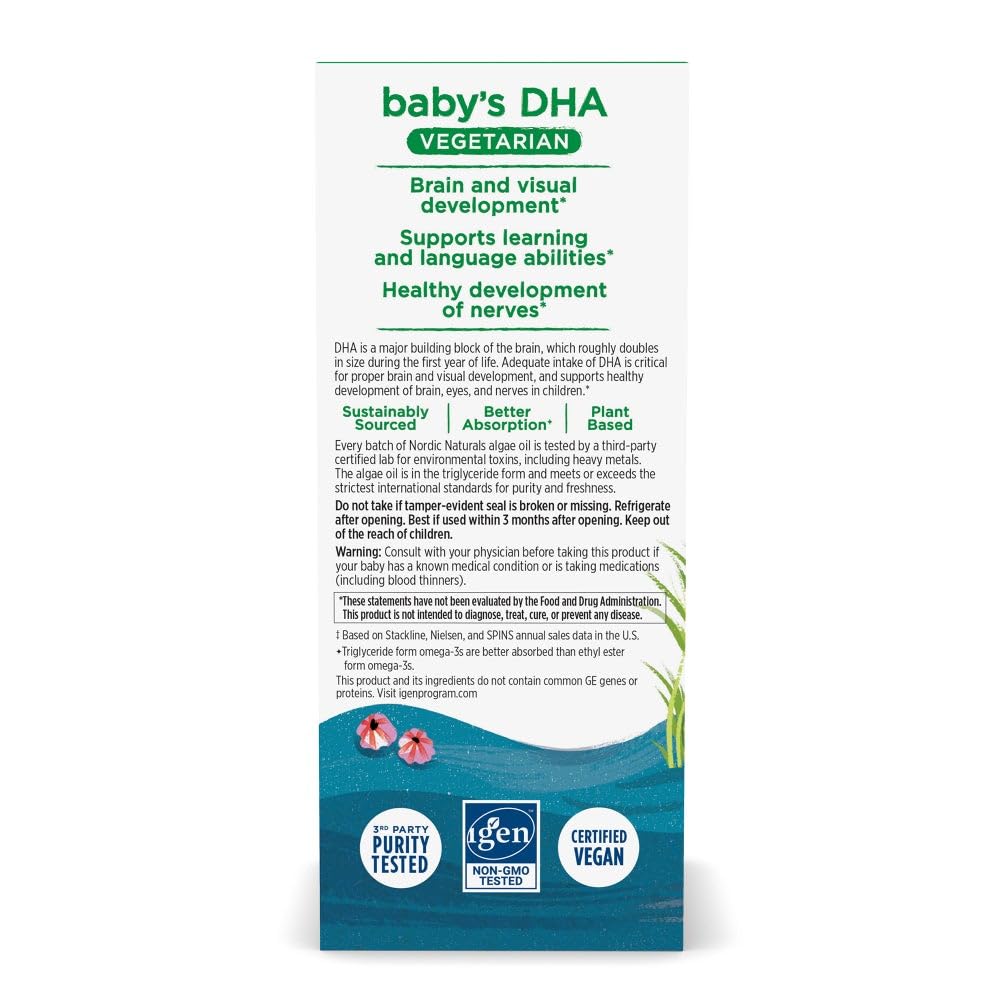 Nordic Naturals Baby's DHA Vegetarian Drops one ounce bottle displayed on clear background