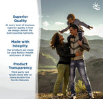 Premium imported children's omega 3 liquid supplement showing purity certification