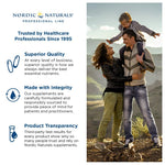 Nordic Naturals high potency fish oil capsules displayed next to the authentic product packaging.