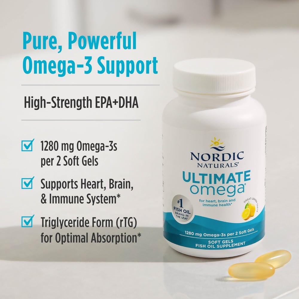 Nordic Naturals Ultimate Omega 90 count dietary supplement bottle side panels showing purity certifications