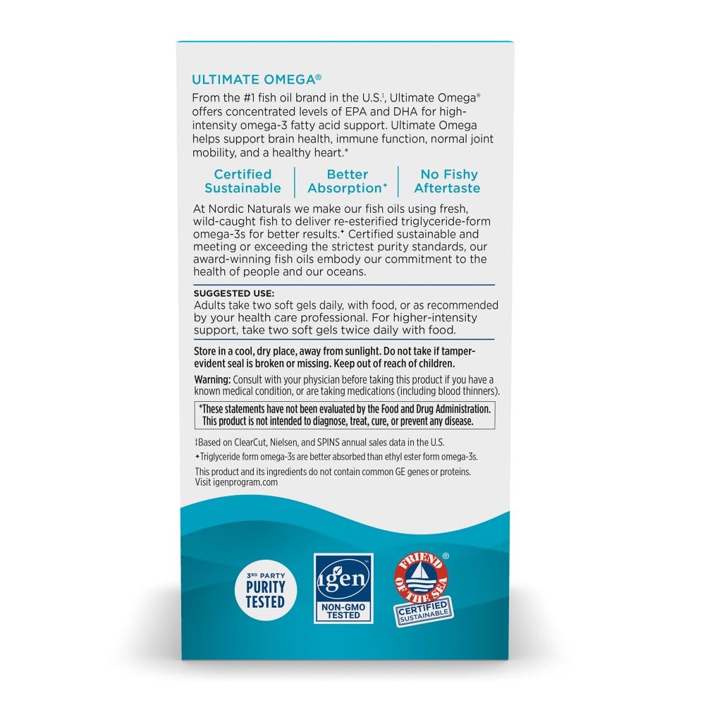 Nordic Naturals Ultimate Omega premium imported health supplement product box packaging overview