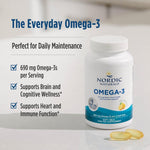 Nordic Naturals Omega 3 Lemon softgels displayed next to the bottle highlighting the clear gelatin capsules.
