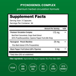 NutraChamps Pycnogenol supplement capsules showing circulation complex facts label