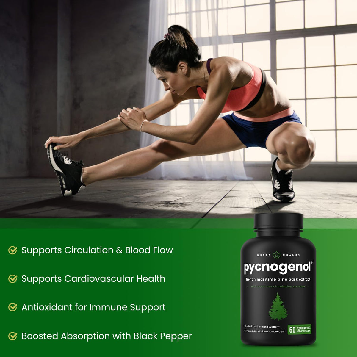 NutraChamps premium circulation complex sixty vegetarian capsules packaging details