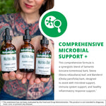 Side view of NutraMedix Nutra-BRL 4 Ounce premium microbial support supplement showing dosage instructions.