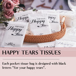 Three ply premium wedding tissues showing soft texture and compact wallet style packaging.