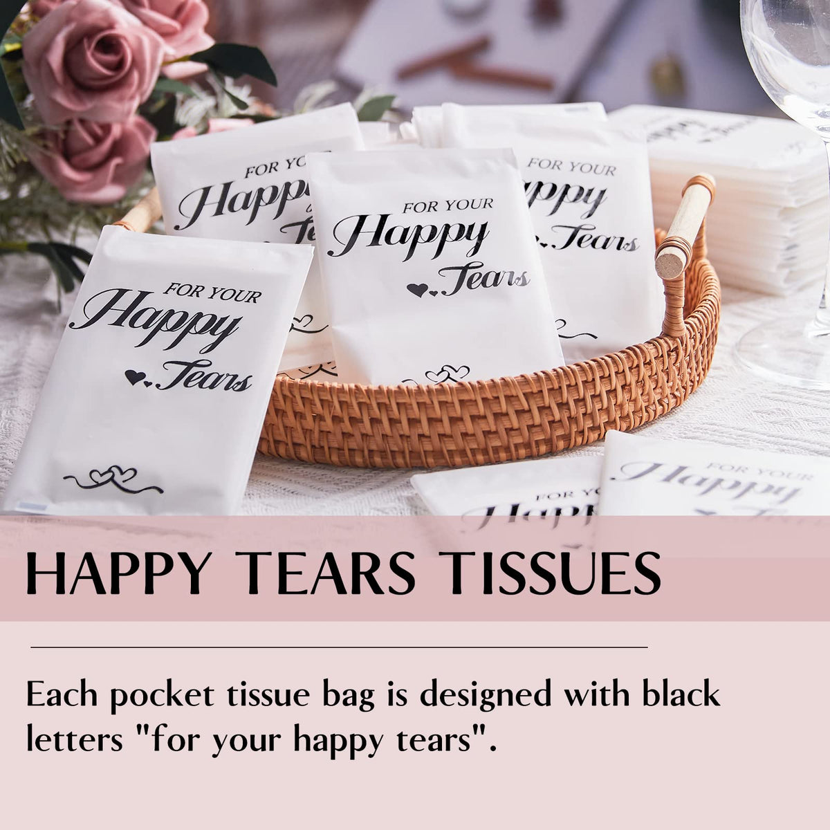 Three ply premium wedding tissues showing soft texture and compact wallet style packaging.