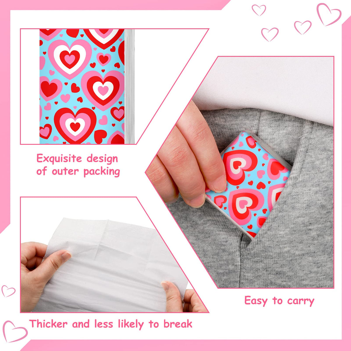 Jetec compact travel tissue pack being placed inside a small purse pocket