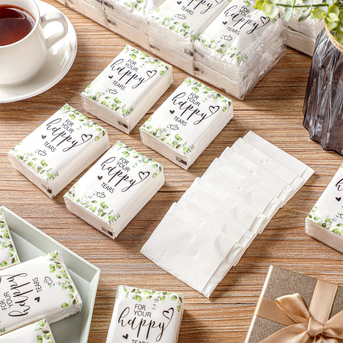 Sinmoe three ply pocket tissue packs packed inside a wedding welcome bag.