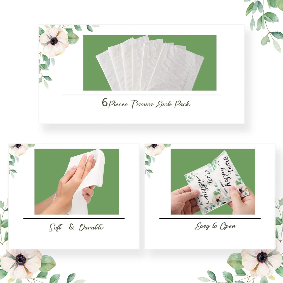 Three ply soft facial tissues in pocket size wedding packaging
