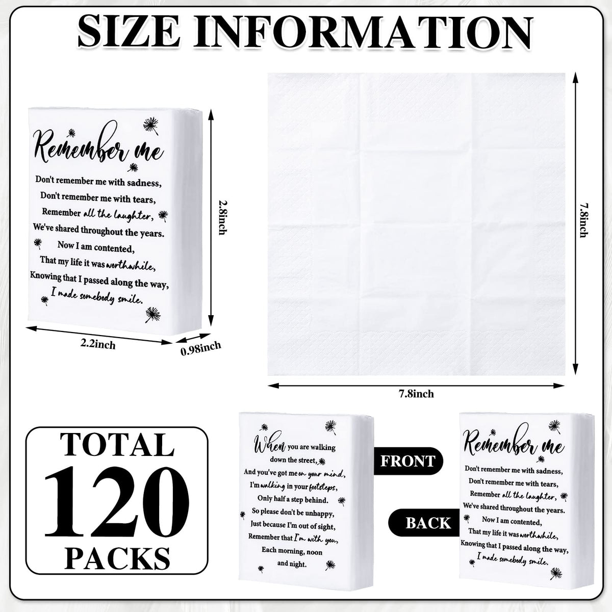 Sinmoe travel size funeral handkerchief packs illustrating the resealable adhesive sticker.