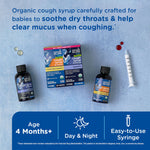 Back label of Mommy's Bliss organic baby mucus remedy showing safe dosage instructions for infants.