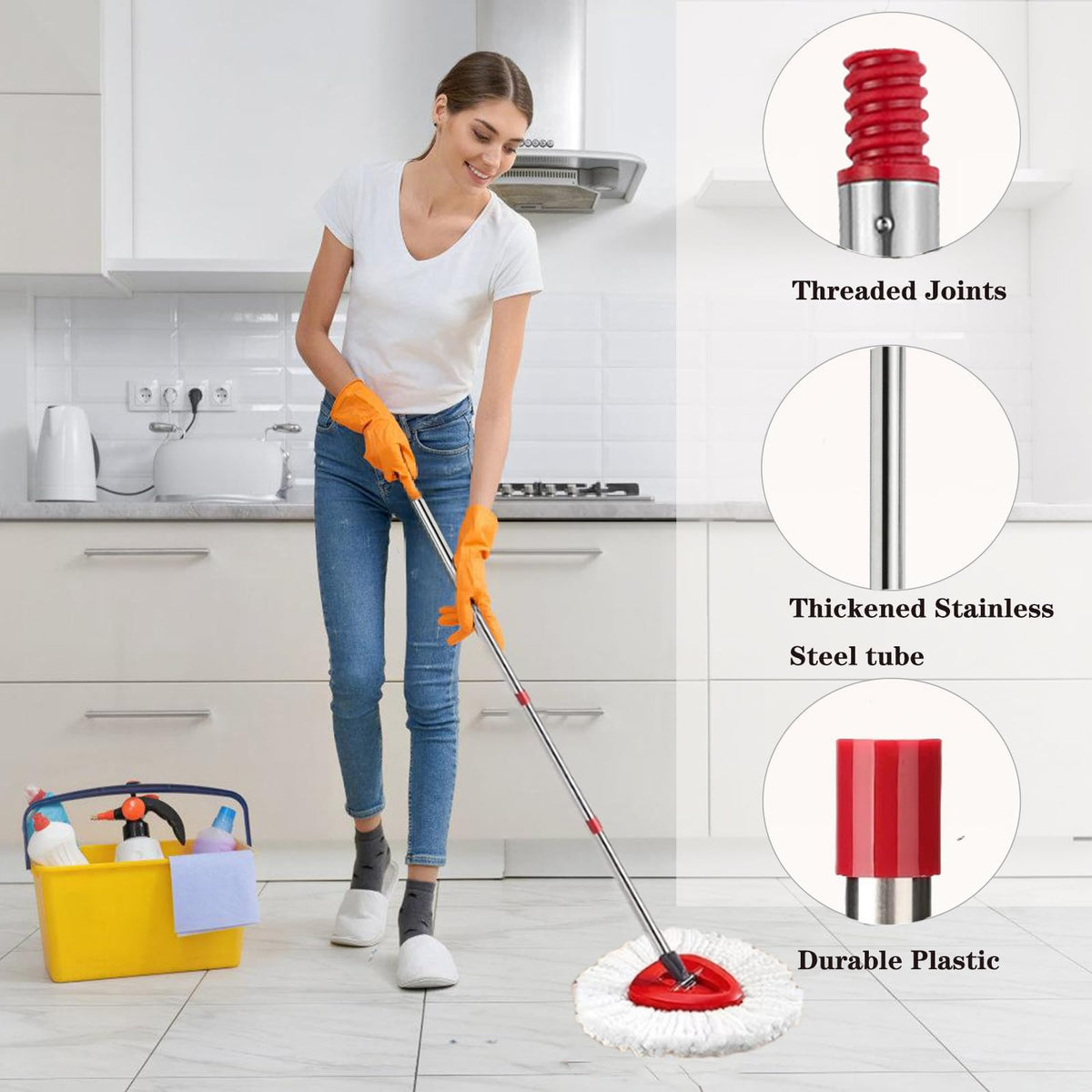 Sturdy aluminum and plastic top handle grip of the replacement cleaning pole.