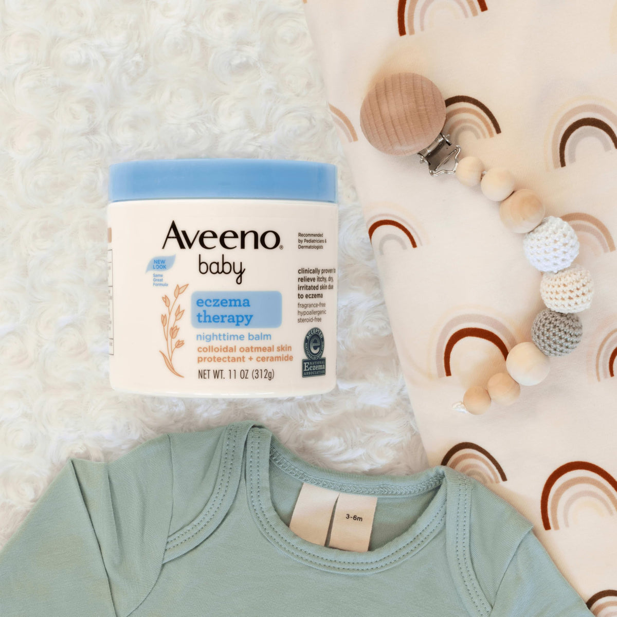 Hypoallergenic Aveeno Baby nighttime moisturizing balm for dry itchy skin relief