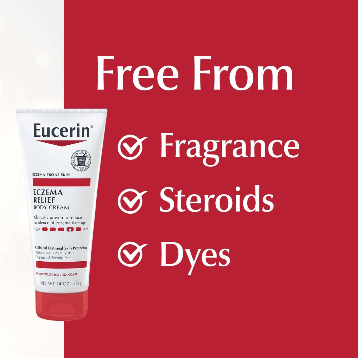 Eucerin body moisturizer for eczema prone skin side angle view.