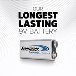 Energizer 9 volt lithium metal batteries pair showing terminal connectors