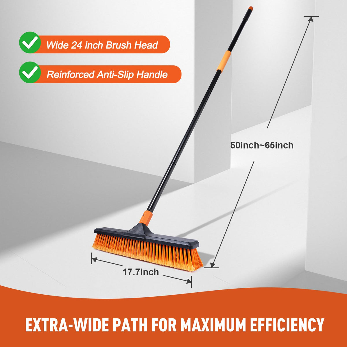 Close up of orange dual bristles on a cleanhome yard brush