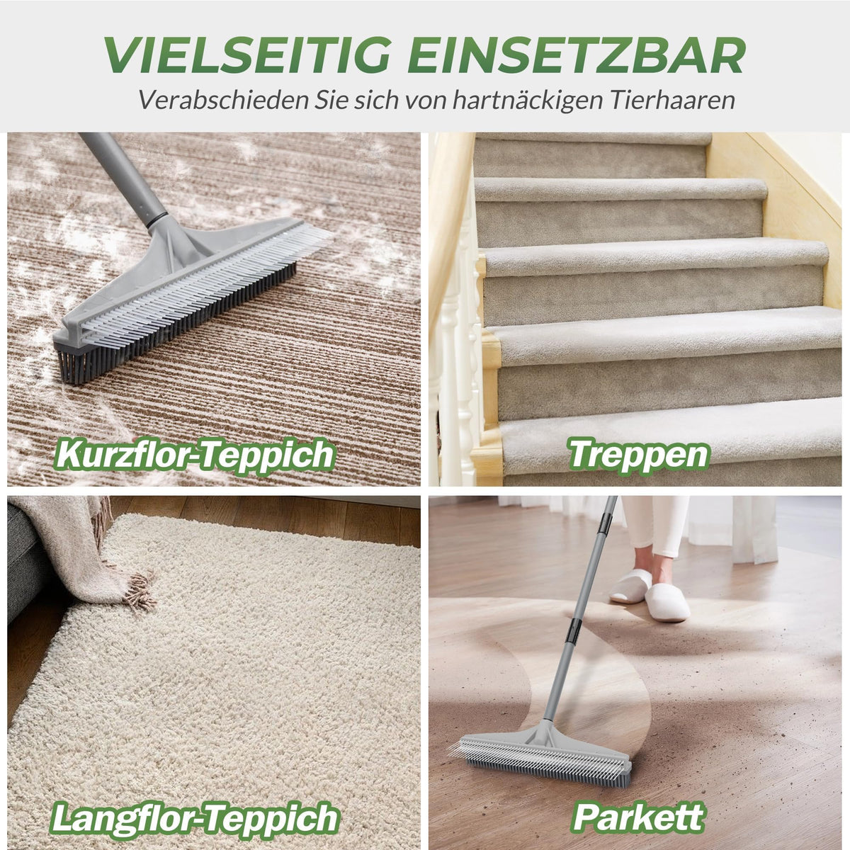 Walensee heavy duty pet fur cleaning tool used on carpeted stairs.
