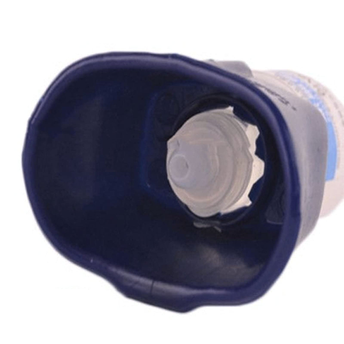 Dioche Eyedrop Dispenser Helper being attached to a standard personal care eye dropper bottle.