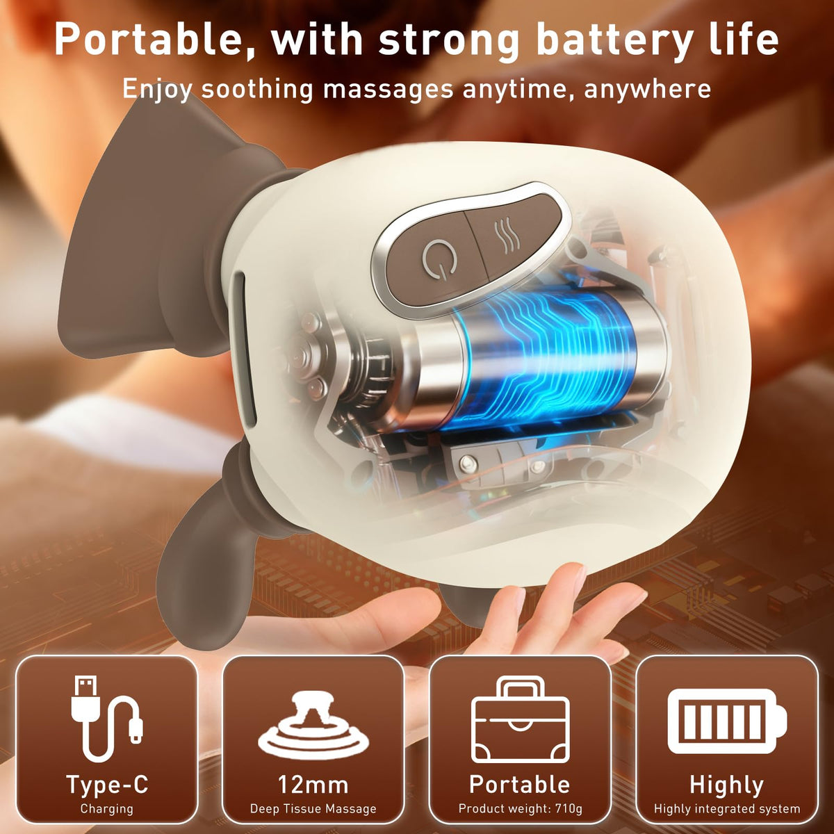 Lideeya 4D Wireless Neck Shoulder Massager USB-C charging port