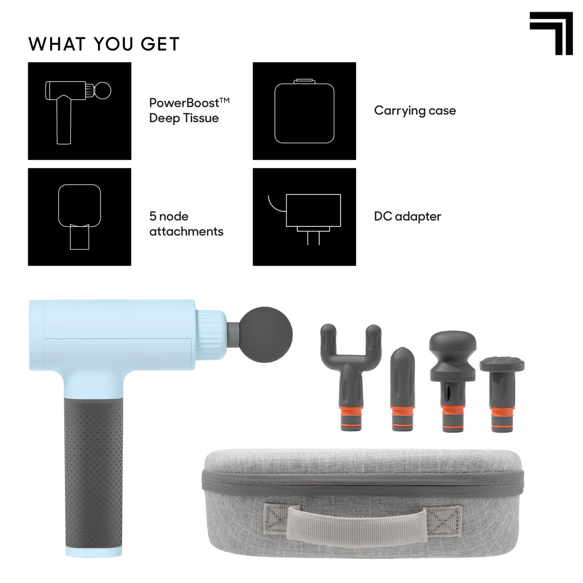 Sharper Image muscle relief massage gun showing the round ball head attachment inserted