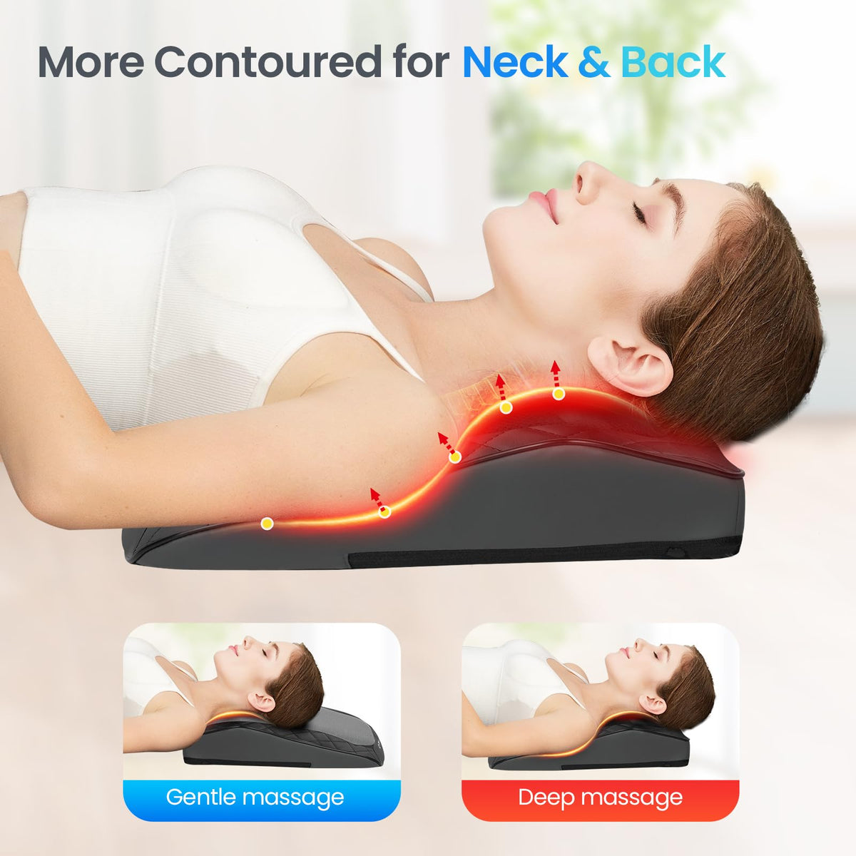 Close-up of the eight bi-directional rotating nodes on the heated massage pillow.