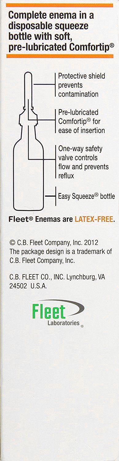 Side view of Fleet disposable squeeze bottle for gentle bowel movement