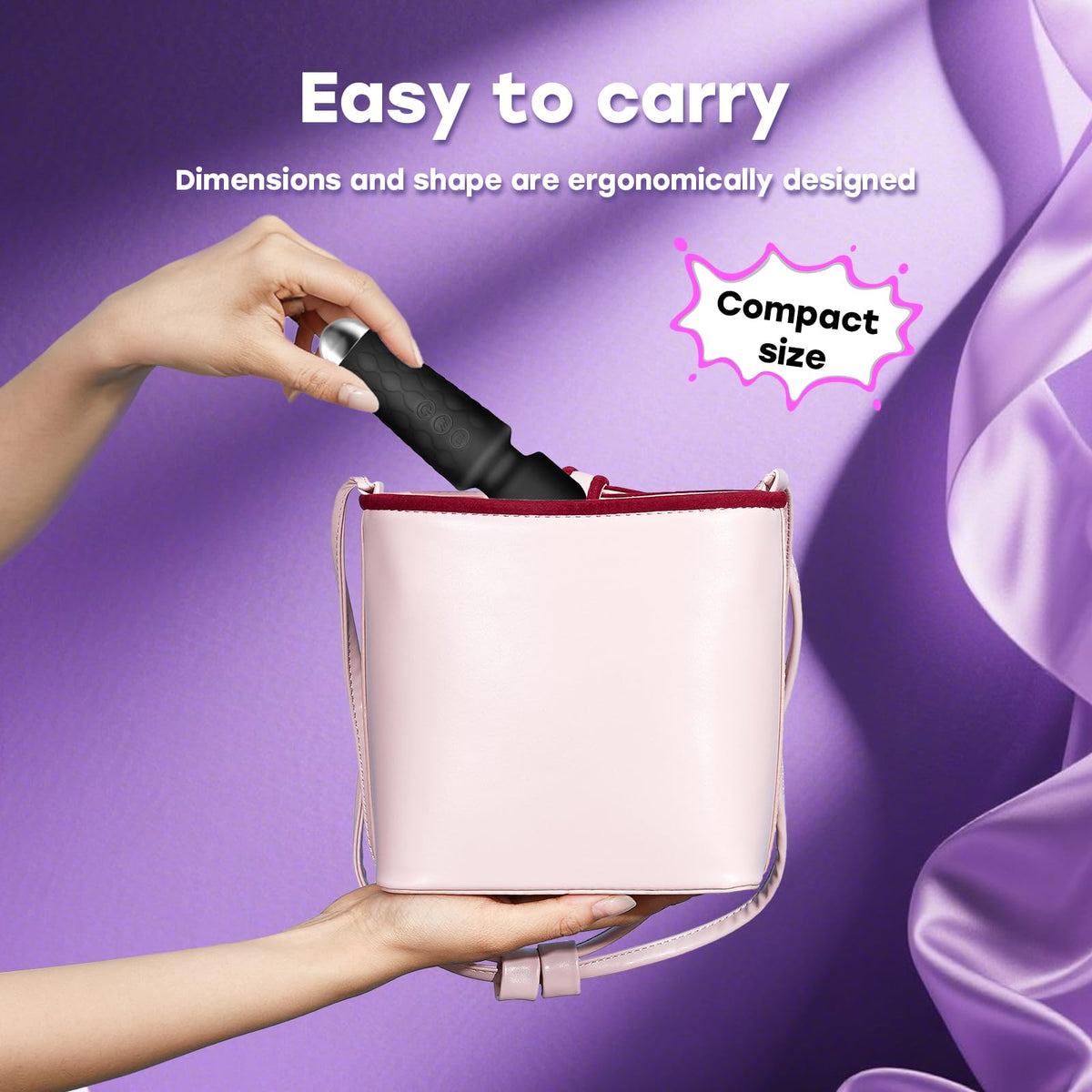 SGWGSMD mini multi frequency massager held in palm showing compact size
