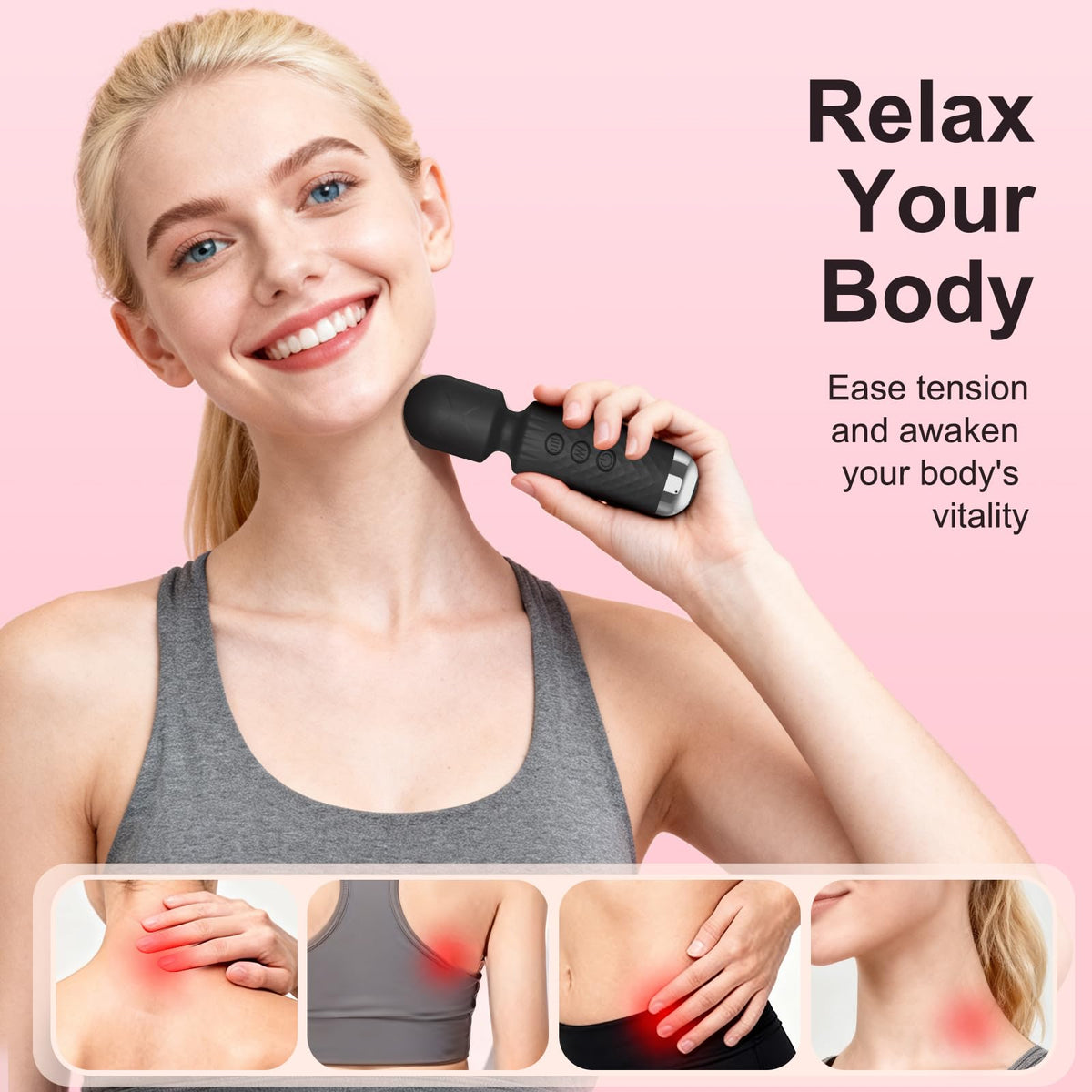 Generic Upgraded Handheld Rose Black Mini Massager power button and controls