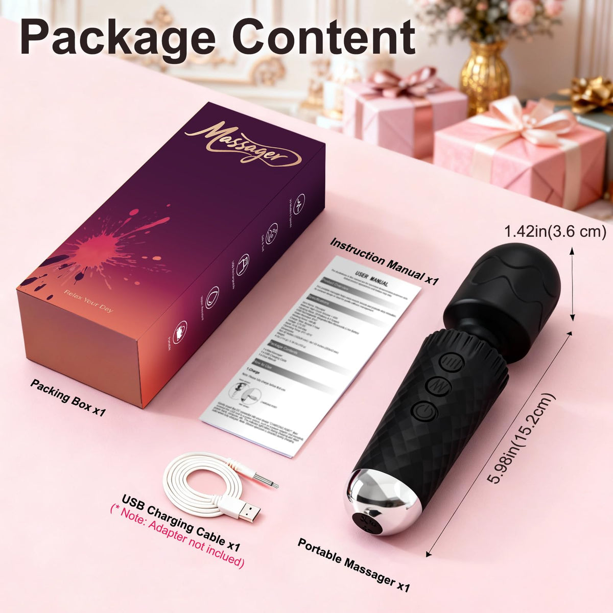 Generic Upgraded Handheld Rose Black Mini Massager packaging box