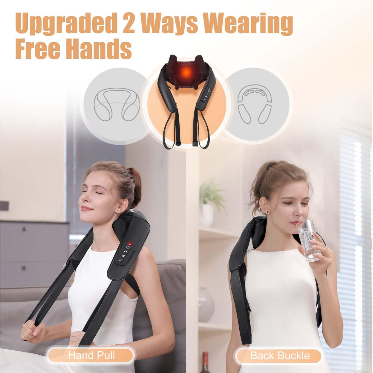 Masgre Cordless Shoulder Massager being used hands-free
