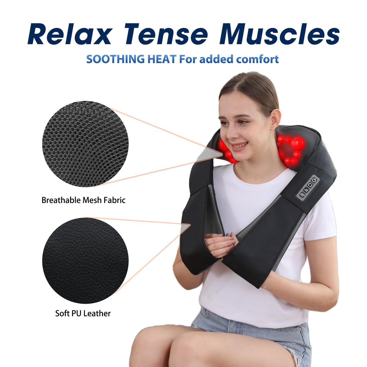UFFAE corded electric back massager showcasing the breathable mesh fabric material.