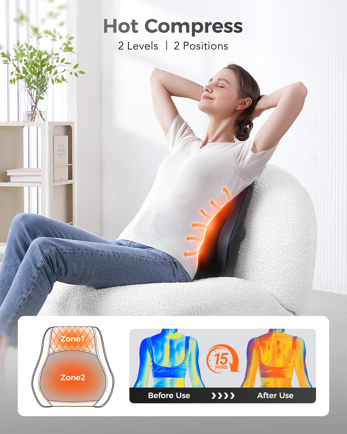 Close-up of the heating zones glowing on the Boriwat neck and shoulder massager