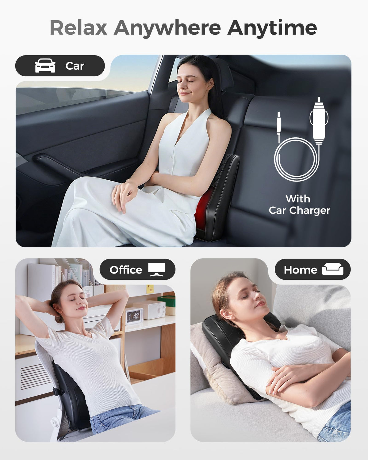 Side view displaying the ergonomic curved profile of the Boriwat premium massage pillow