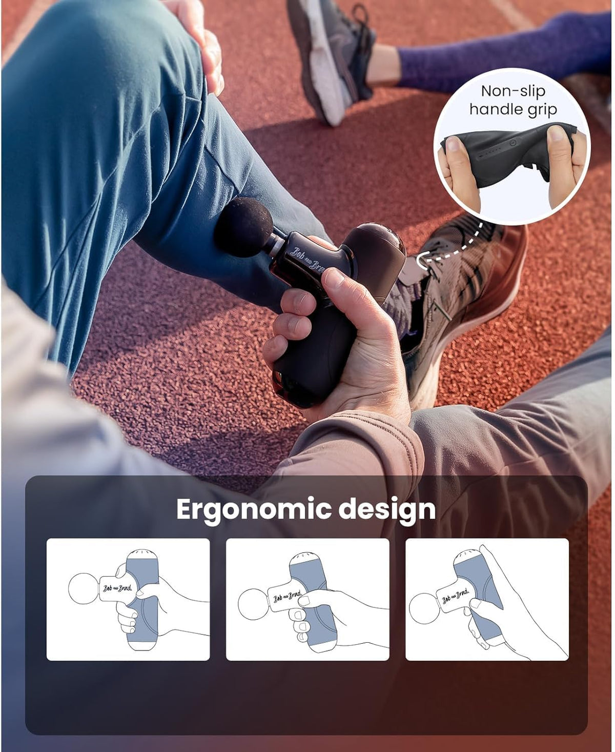 Bob and Brad deep tissue massager showing the Type-C fast charging port located at the base