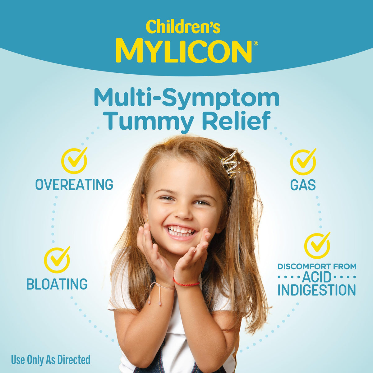 Children's MYLICON antacid chewable tablets box displaying cherry flavor variant details