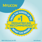 Back label view of MYLICON pediatric tummy relief showing calcium carbonate drug facts