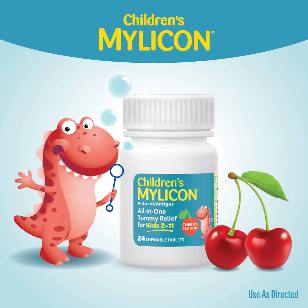 Children's MYLICON 24 count bottle packaging details for toddler gas relief remedies