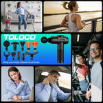 TOLOCO fitness massager being adjusted via the smart touch screen interface