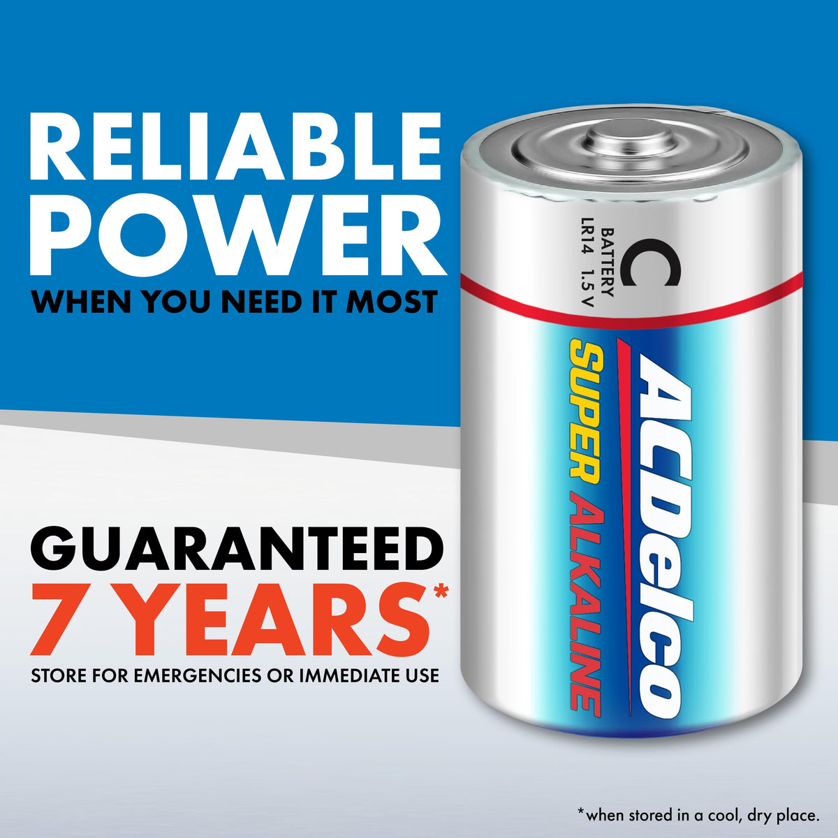 Powermax ACDelco 12-piece C battery pack displaying the recloseable storage box design