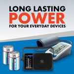 ACDelco maximum power C size alkaline batteries demonstrating 7-year shelf life verification