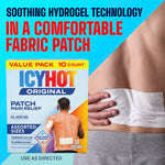 A demonstration of the flexible adhesive backing on the Icy Hot original medicated joint and muscle patch